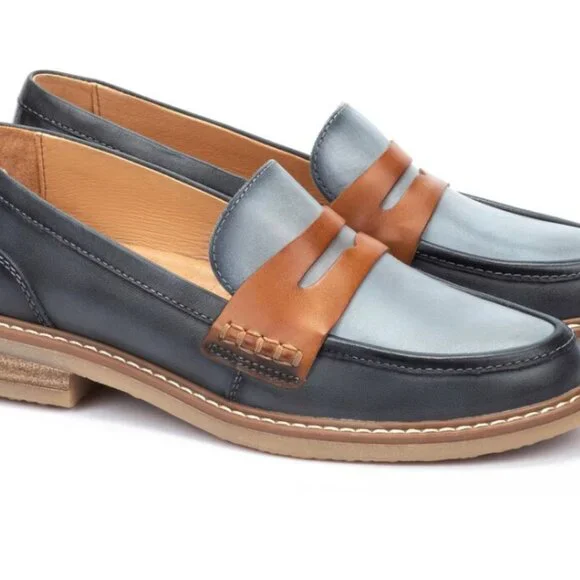 Pikolinos Aldaya W8J water-resistant leather penny Loafers Ocean color Size 38/ - Picture 2 of 9